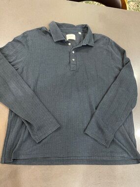 Billy Reid Shirt men's XL Polo Long Sleeve 4-Button Pullover Casual Blue
